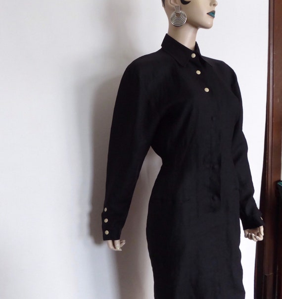 Claude Montana black linen shirt dress. Paris. 19… - image 1