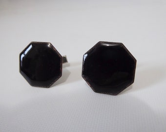 Enamel cufflink on black copper octagonal shape. 1970. Vintage cufflink.
