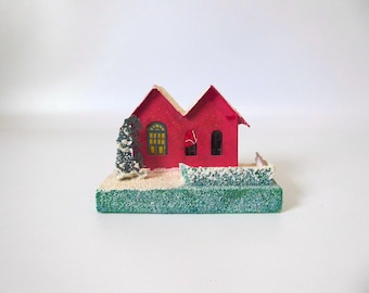 Large vintage Putz house. Japan. Christmas village. 1960s. Winter decor. Vintage Christmas. Christmas tree decoration.