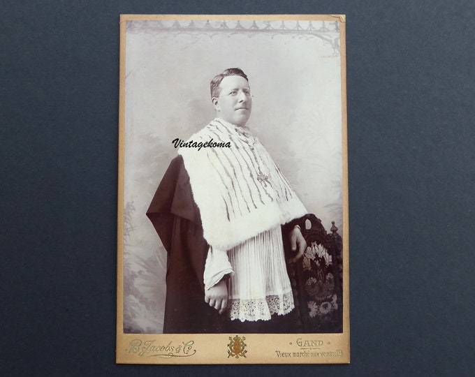 Photograph Canon 1900. CDV. B. Jacobs & Co. Ghent. Belgium. Dawn. Ratchet. Ermine screed. Cross with 8 branches. Religion. Priest.