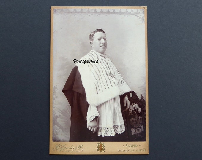 Canon Photograph 1900. CDV. B. Jacobs & Co. Ghent. Belgium. Dawn. Rochet. Ermine cope. 8-pointed cross. Religion. Priest.