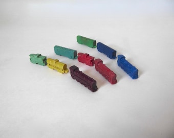 Vintage cracker jack train, locomotive and wagon. 1950.