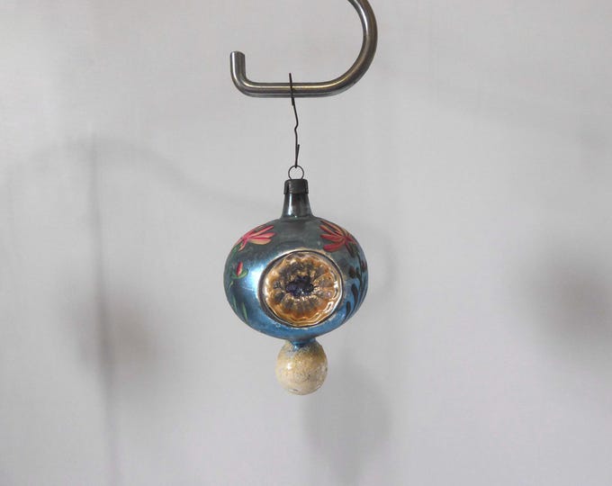 Vintage pale blue blown glass Christmas ball. 1950s. Christmas decoration. Vintage Christmas tree.
