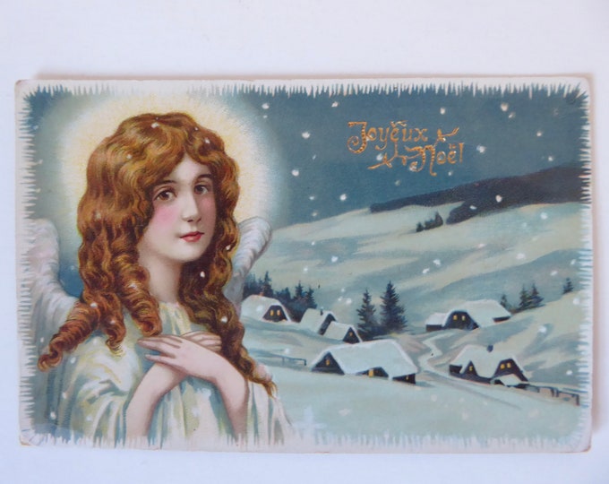 Vintage Merry Christmas postcard. Germany. Angel. 1920