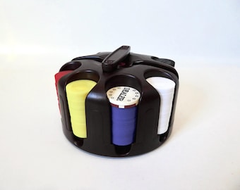 Rotating carousel poker chip. Plastic. Taiwan. 1980s. Vintage poker chip case.