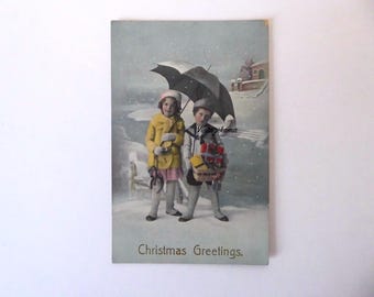 Vintage Christmas Greetings postcard. 1920