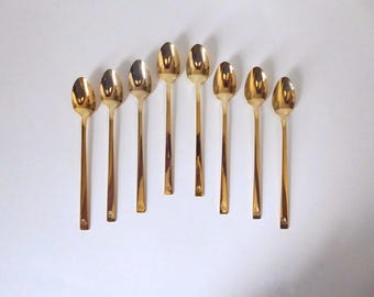 Set of 8 souvenir spoons from the Montreal Olympic Games. E.P. Brass. 1976. Vintage sundae spoon.