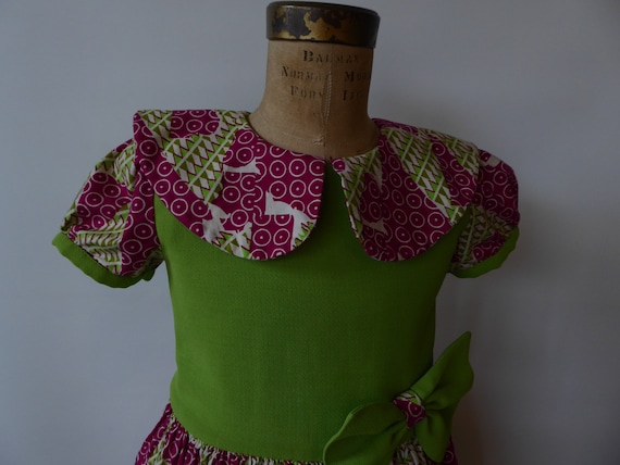 Girl dress green and pink fushia African print fa… - image 3