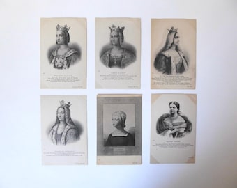 Lot of postcard portraits of queens and princesses. Circa 1905. Blanche of Castile. Joanna of Burgundy. Laura Petrarch.