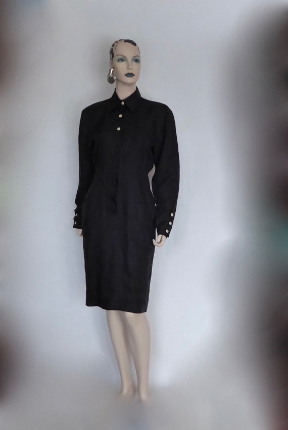 Claude Montana black linen shirt dress. Paris. 19… - image 3