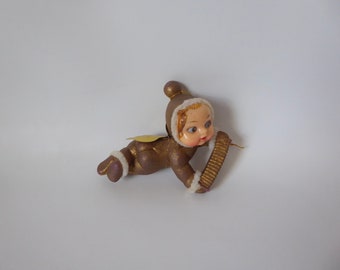 Little vintage Christmas angel. Christmas cherub. Santon. Christmas figurine. Vintage Christmas decoration.