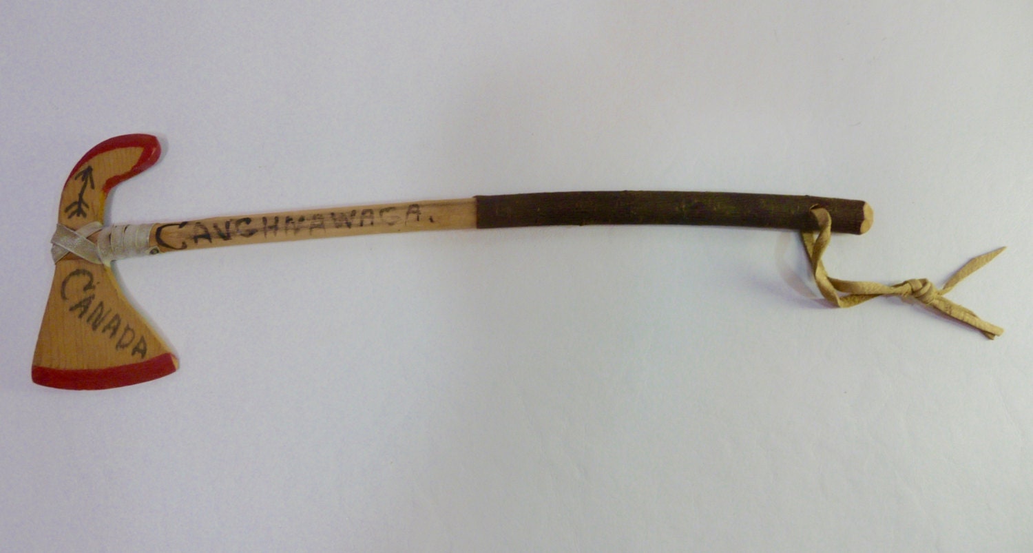 Tomahawk souvenir Caughnawaga vintage Aboriginal art. Canada.Kahnawake