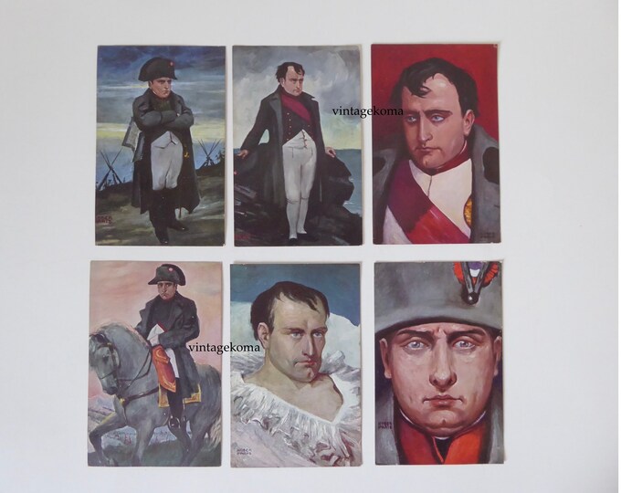 Lot postcards Napoleon. Illustrator Kober. Austria. 1920. BKWI 609 series card. Vintage military postcard. French Empire.