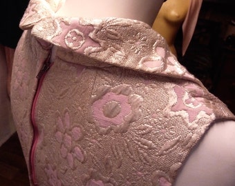 Mini dress. MOD Space age.Pink and silver brocade. Flower power, 1960. Twiggy. Pop glamour. Sixties .tea dress. Cocktail dress.icon style.