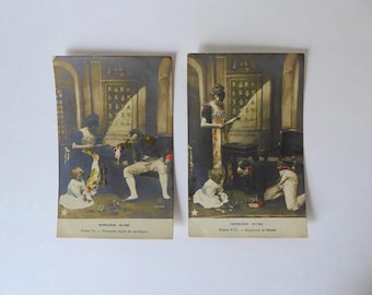 Two postcards depicting Napoleon's private life. Circa 1905. Photo by H. Manuel. Photographic establishment by Gaston Piprot.