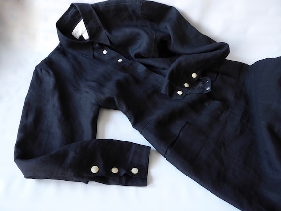 Claude Montana black linen shirt dress. Paris. 19… - image 7