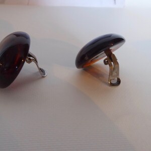 Round earrings bulging amber plastic. Translucent brown vintage clip. Year 50 Fashionista. image 8