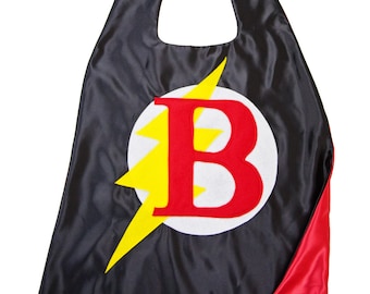 Superhero Cape for Boys . Black and Red Superhero Cape . Lighting Bolt Cape . Customized Gift . Free Mask - Quick Shipping