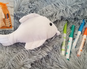 DIY Plush FISH Animal Kit-Ready for Gift Giving or DIY Party-Kids Craft-Color Your Own Plushie-Diy Fish-Pig Craft-Fish Gift