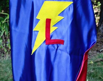 RED and BLUE SUPERHERO Cape - Custom Superhero Cape - Two Layer Cape - Custom Initial Cape - Custom Shape Cape - Ships Quickly