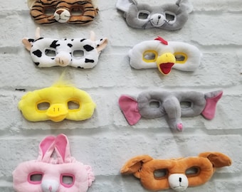 Plush Animal Mask for Kids! Farm Party. Barnyard Party. Bunny Mask. Pig Mask. Puppy Mask. Cow Mask. Elephant Mask. Duck Mask. Mouse Mask.