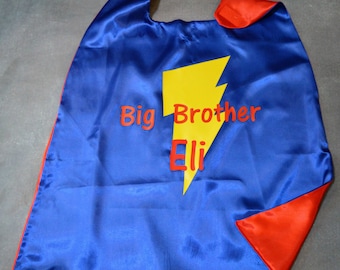 Personalized  Big Brother Superhero Cape Reversible Superhero Cape with Bolt New Brother or Sister Gift! Brother Cape Little brother cape