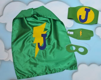 Personalized Superhero Costume – Satin Cape, Felt Mask & Cuffs