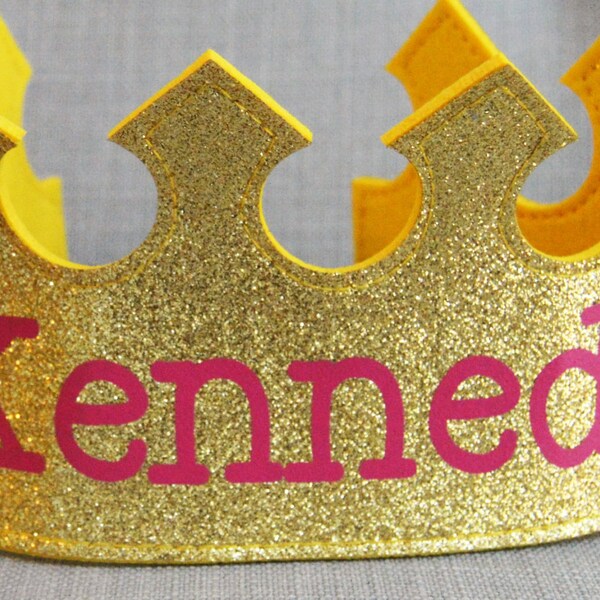 Personalized Glitter Felt CROWN. Birthday crown. Princess Party Favor. Princess Crown. Prince Crown. Name Crown. Glitter Name Crown.