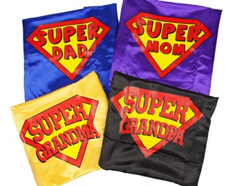 Super Grandma OR Super Grandpa OR Super Mom OR Super Dad Superhero Cape! Super quick Shipping!