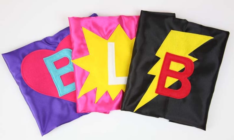 Super Hero Cape Personalized Cape with Star, Pow, Heart or Lightning Bolt Super Hero Capes for Kids Free Shipping Custom Initial image 3