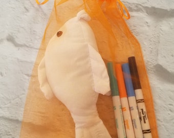 DIY Plush FISH Animal Kit-Ready for Gift Giving or DIY Party-Kids Craft-Color Your Own Plushie-Diy Fish-Pig Craft-Fish Gift