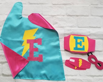 Personalized Sparkle Initial Superhero Cape Set – Handmade Costume