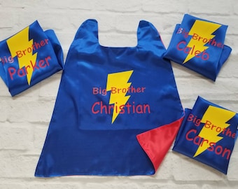 Personalized  Big Brother Superhero Cape Reversible Superhero Cape with Bolt New Brother or Sister Gift! Brother Cape Little brother cape