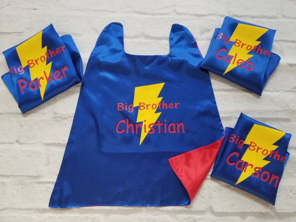 Personalized  Big Brother Superhero Cape Reversible Superhero Cape with Bolt New Brother or Sister Gift! Brother Cape Little brother cape