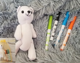 DIY Plush BEAR Animal Kit-Ready for Gift Giving or DIY Party-Kids Craft-Color Your Own Plushie-Diy Bear-Bear Craft-Teddy Bear Gift