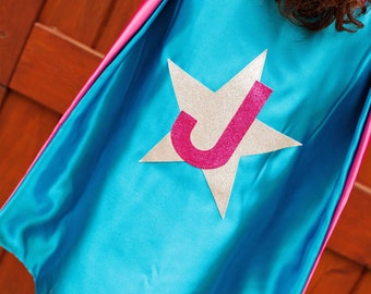 Personalized Superhero Cape – Glitter Star Initial, Satin Costume
