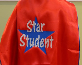 Star Student Cape - Red & Blue Satin Classroom Reward