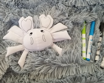 DIY Plush CRAB Animal Kit-Ready for Gift Giving or DiY Party-Kids Craft-Color Your Own Plushie-Diy CRAB-Party Craft-Crab Gift