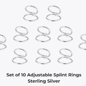 Bundle of 10 Sterling Silver Adjustable Swan Splint Rings for Arthritis