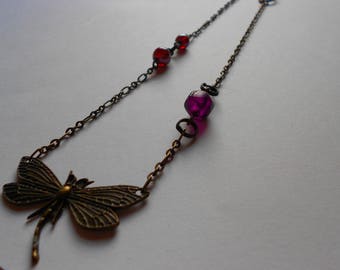 Dragonfly Dreams Brass Dragonfly con cuentas de vidrio Boho Collar