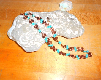 Antiguas Espirales de Sabiduría Hecho a mano Copperwire Envuelto 20 " Collar w / turquesa