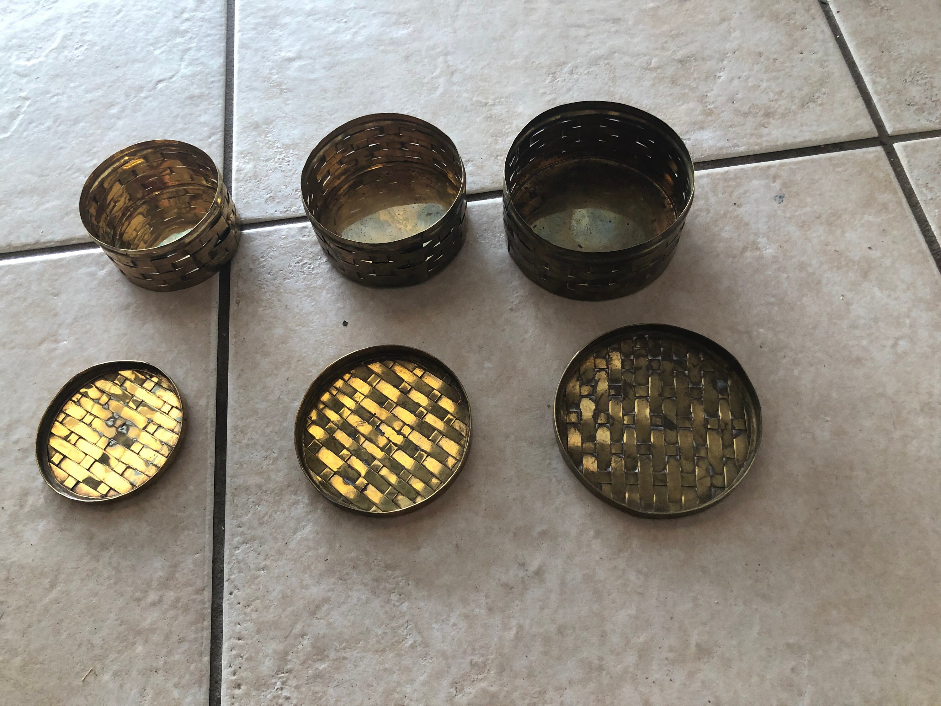 Decorative Crafts Inc. Mid Century Woven Brass Set of 3 Lidded Etsy