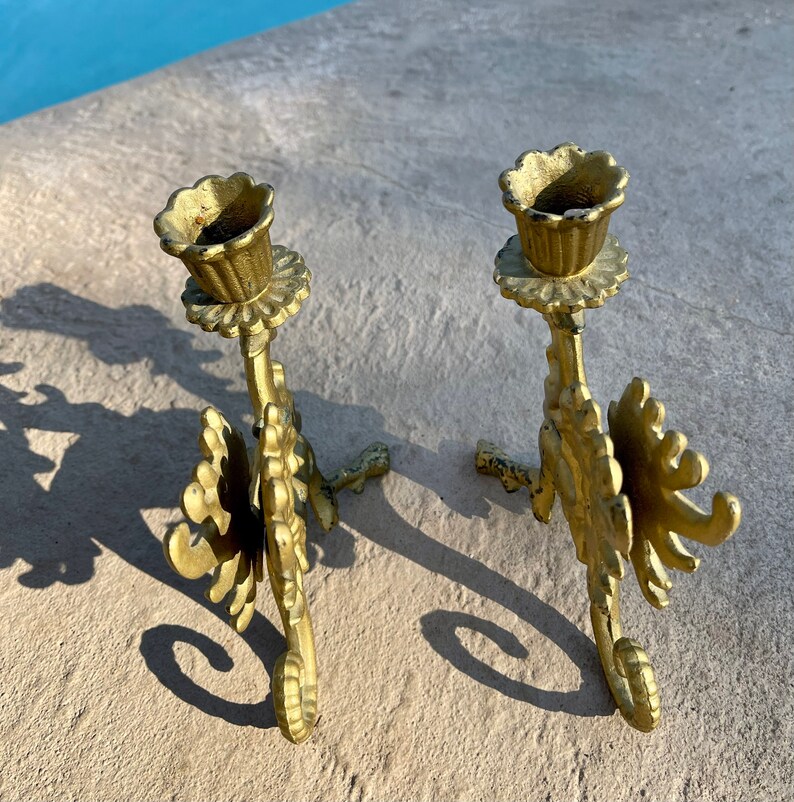 Antique Cast Iron Candle Holder Gargoyle Winged Etsy