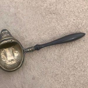 Antique Plated Sterling Silver Tea Strainer with Wood Handle