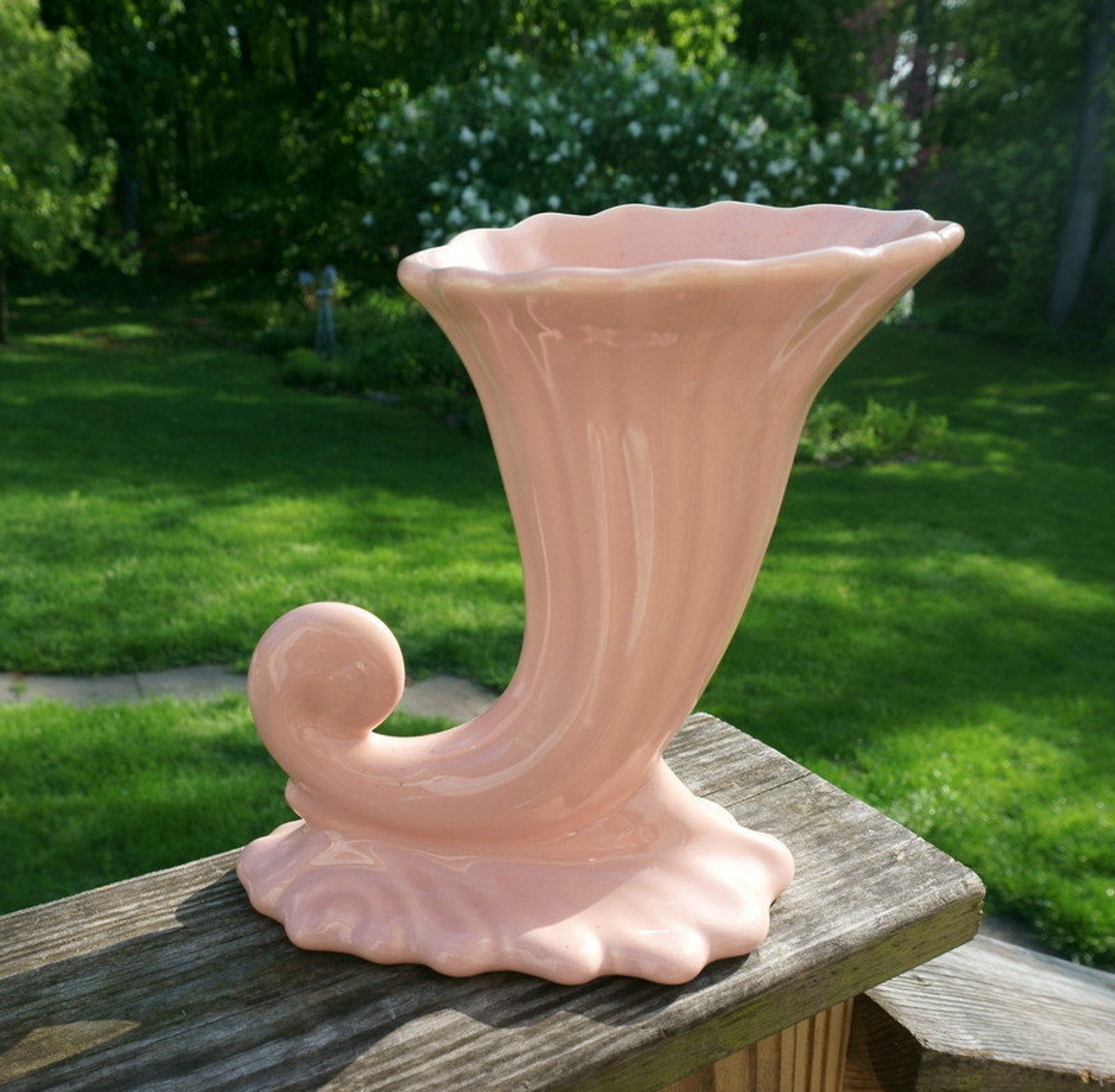 Beautiful Vintage Pottery Cornucopia Vase Horn of Plenty Etsy