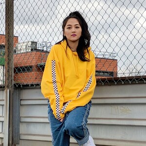 Yellow checkered sweatshirt cheap