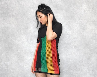 Rasta Jamaica Multicoloured Mesh Fishnet String Vest Top