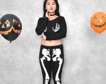 Black Halloween Skeleton Bone Leggings