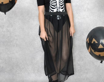 Trixie Black Mesh Sheer Halloween Maxi Skirt