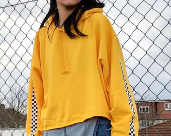 yellow checkered cropped hoodie